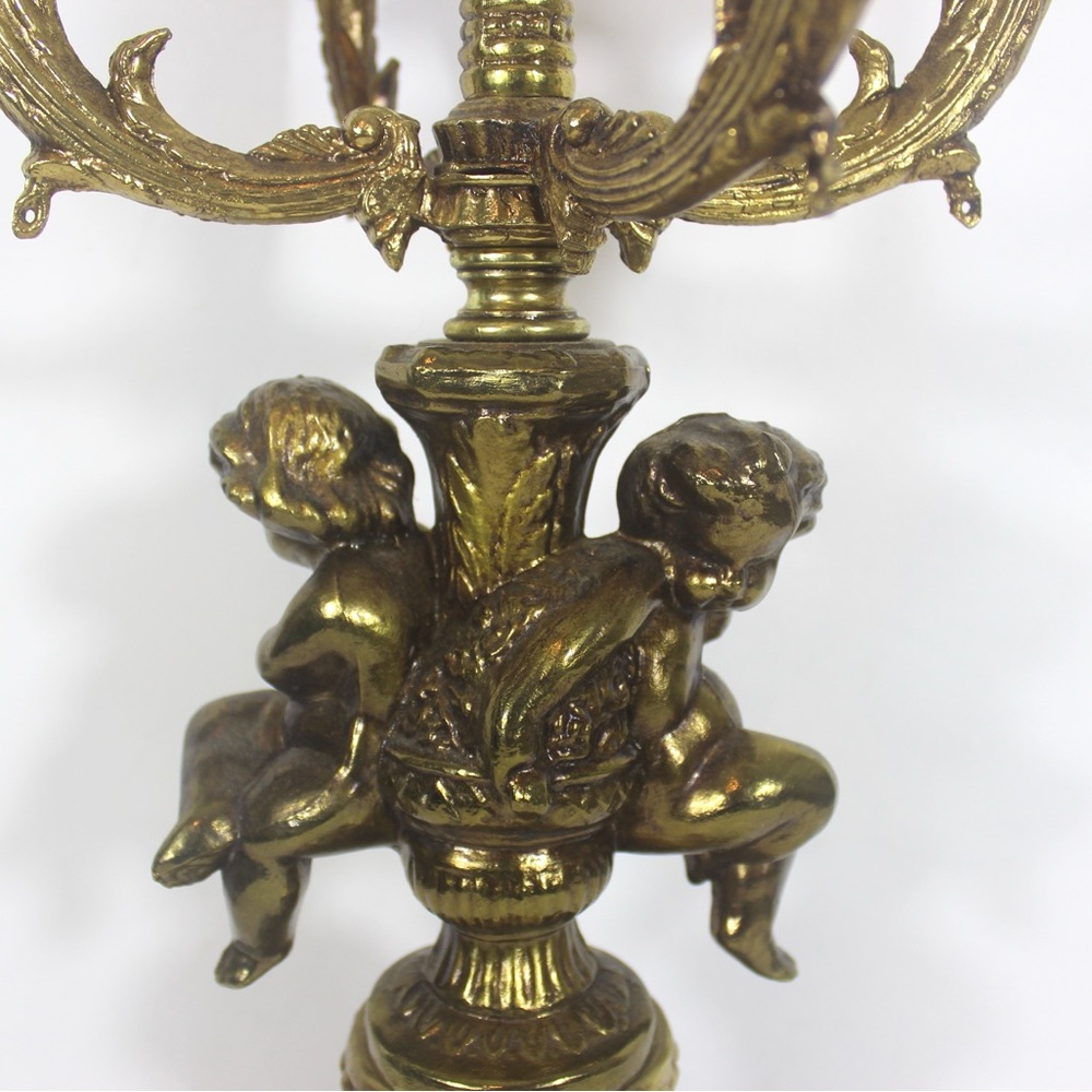 Antique Gilt Brass or Bronze Candelabra with Cherubs, Gold Candle Holder - Picture 7 of 10